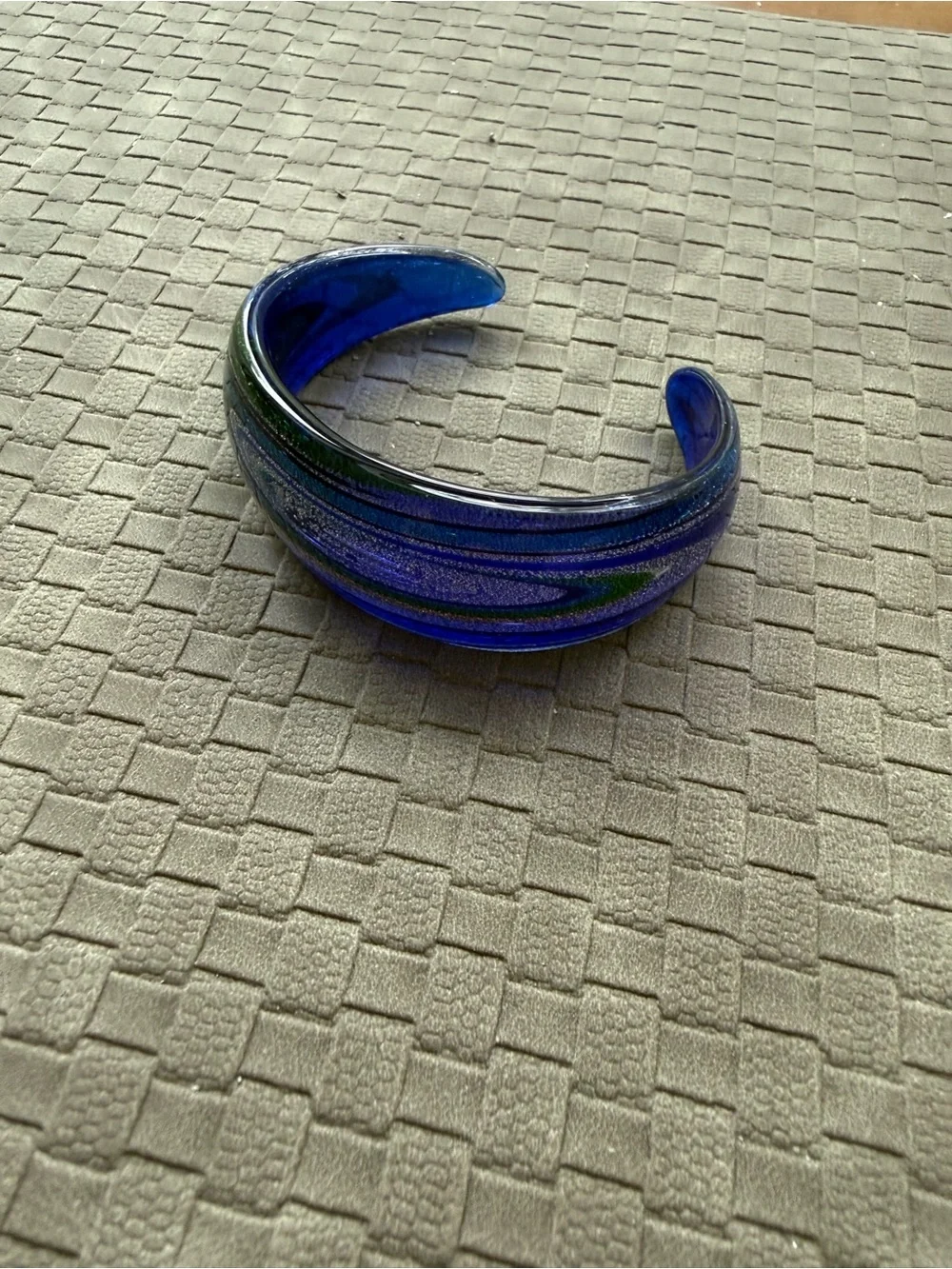 Glass Blue and Green Swirl Bangle cuff bracelet
